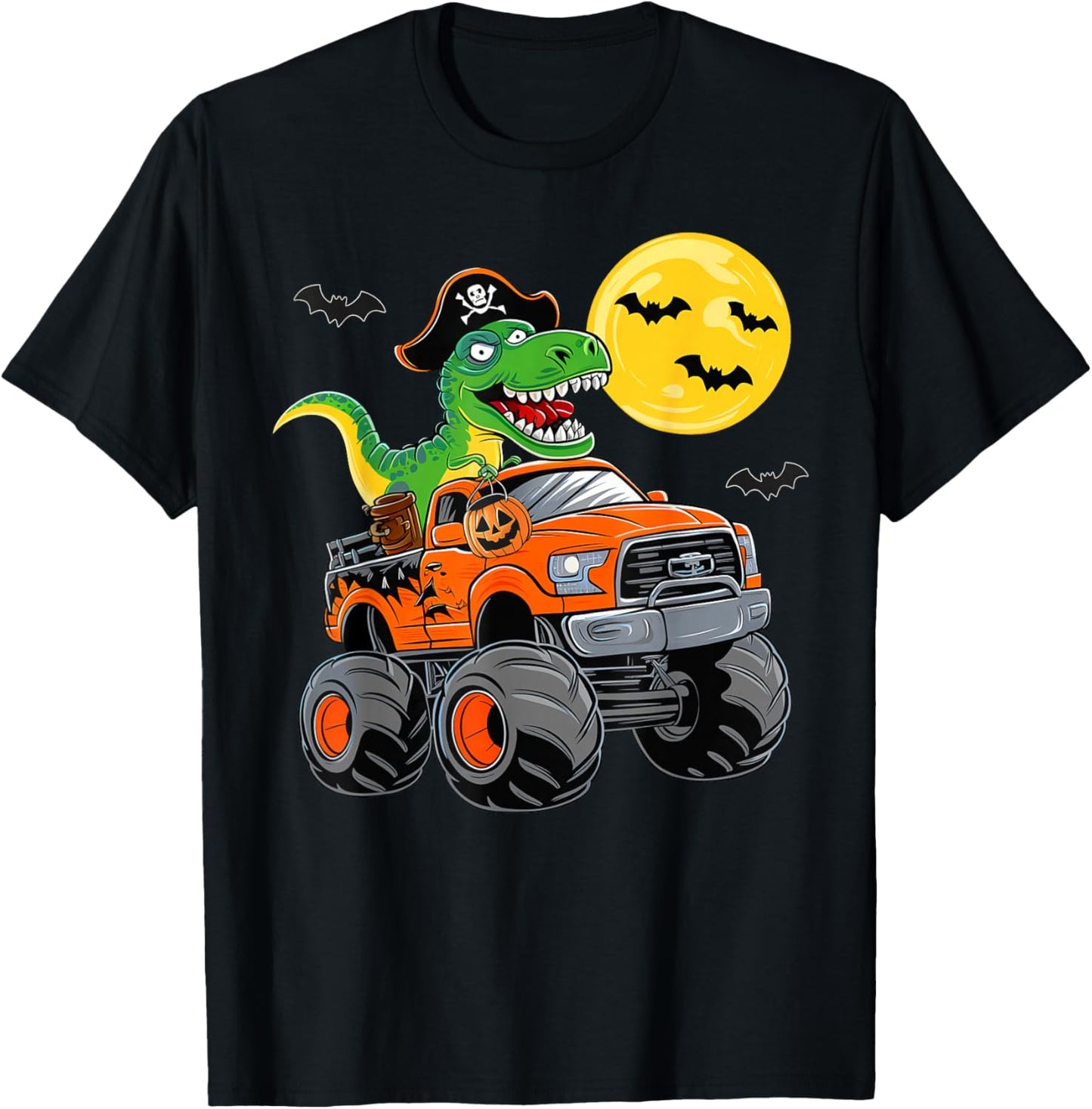 Boys Halloween Monster Truck T Rex Pirate Dinosaur Toddler T-Shirt - T-Shirt | Black