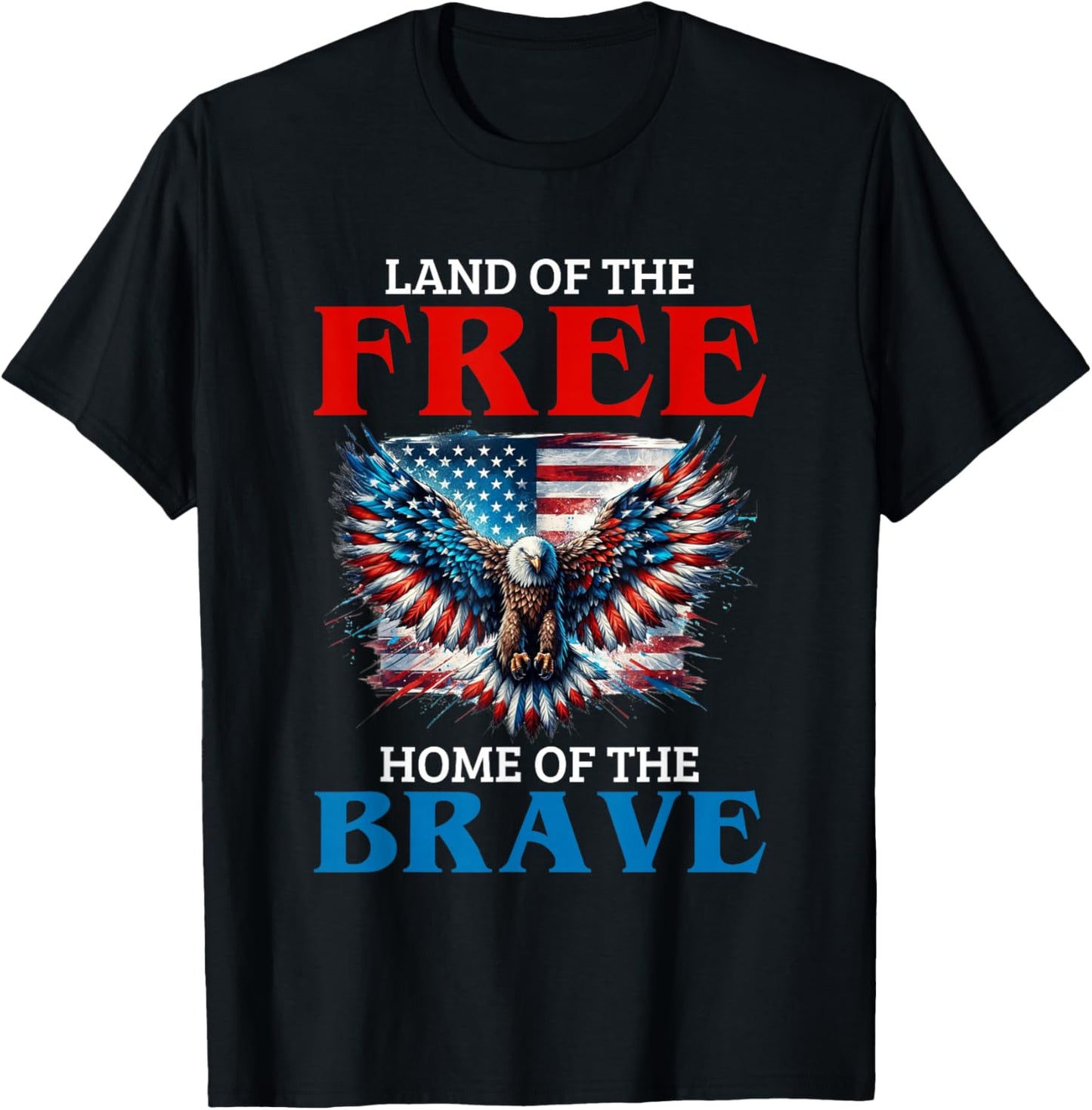 Land of The Free Home of The Brave Eagle USA Vintage Flag T-Shirt - T-Shirt | Black