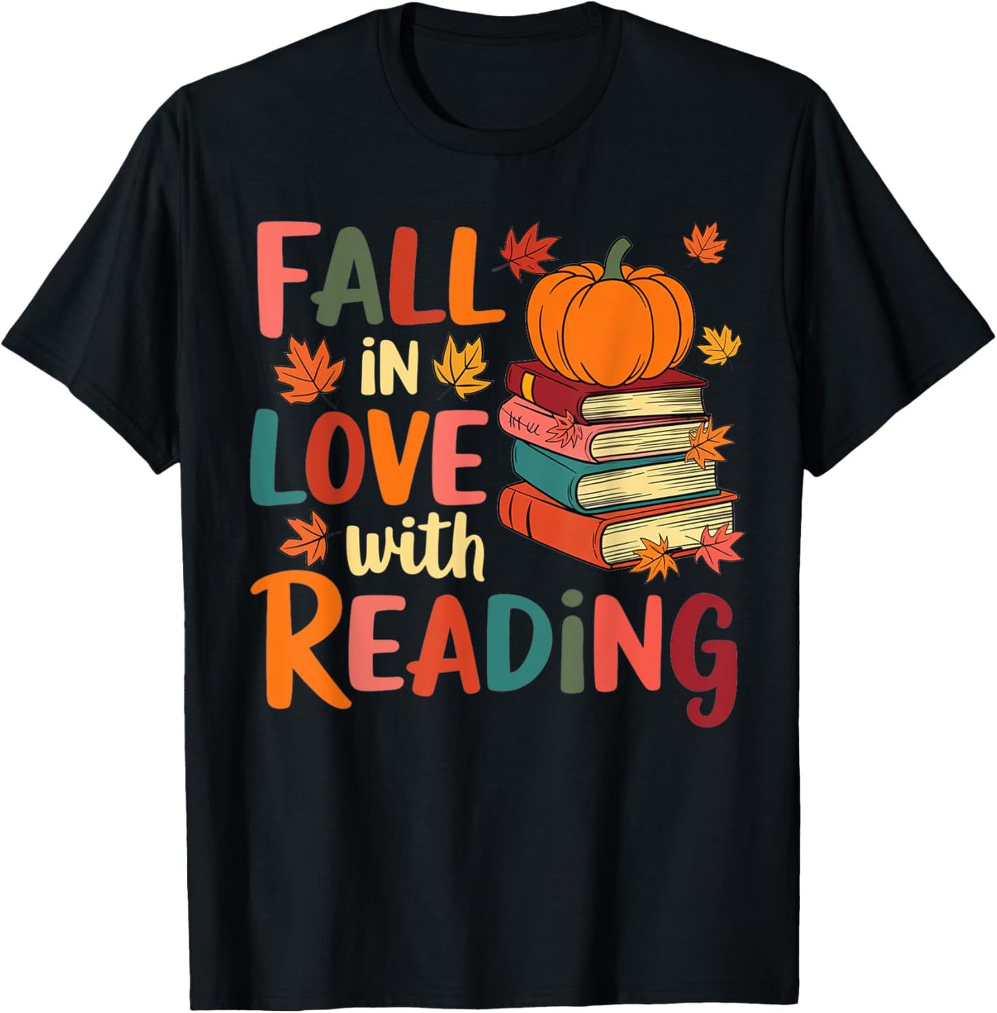 Fall In Love With Reading Autumn Thanksgiving Shirt Teacher T-Shirt - T-Shirt | Black