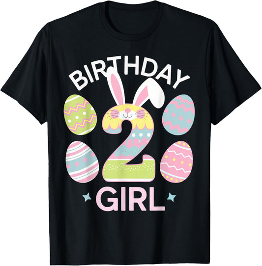 Fun 2nd Birthday Easter Day Bunny Rabbit Eggs Girl 2 Yr Old T-Shirt - T-Shirt | Black