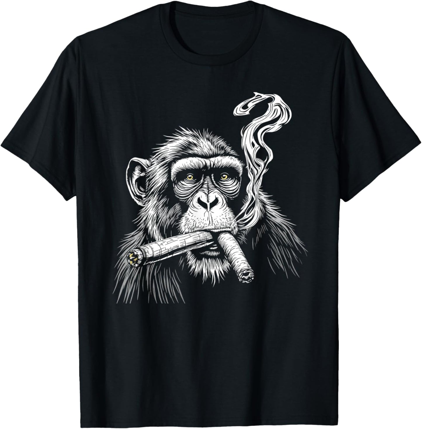 Monkey Smoking Cigars Funny Zoo Animal Art Graphic T-Shirt - T-Shirt | Black