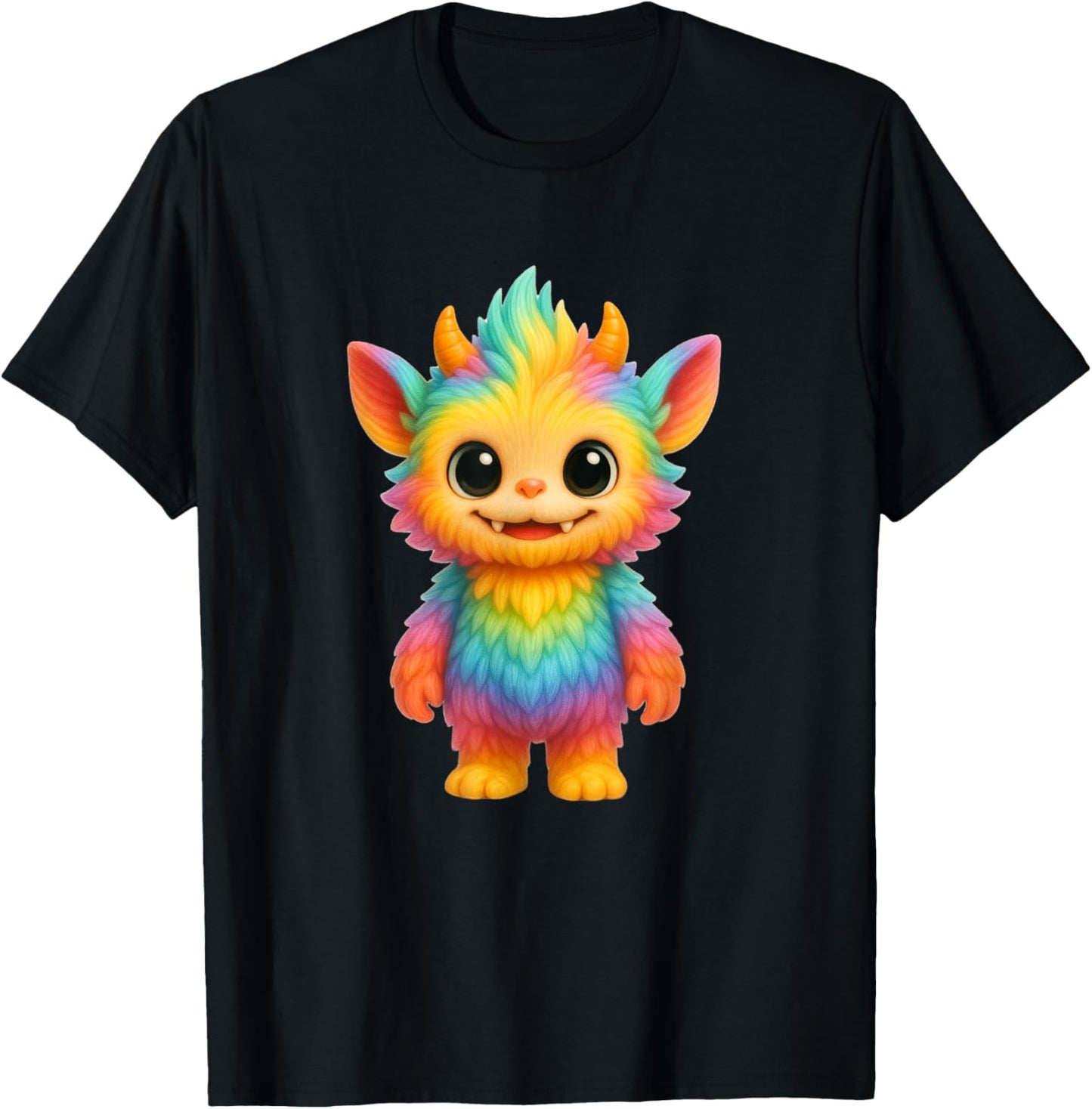 "Zibibi" Rainbow Monster & Apparel Cute Colorful Kawai T-Shirt - T-Shirt | Black