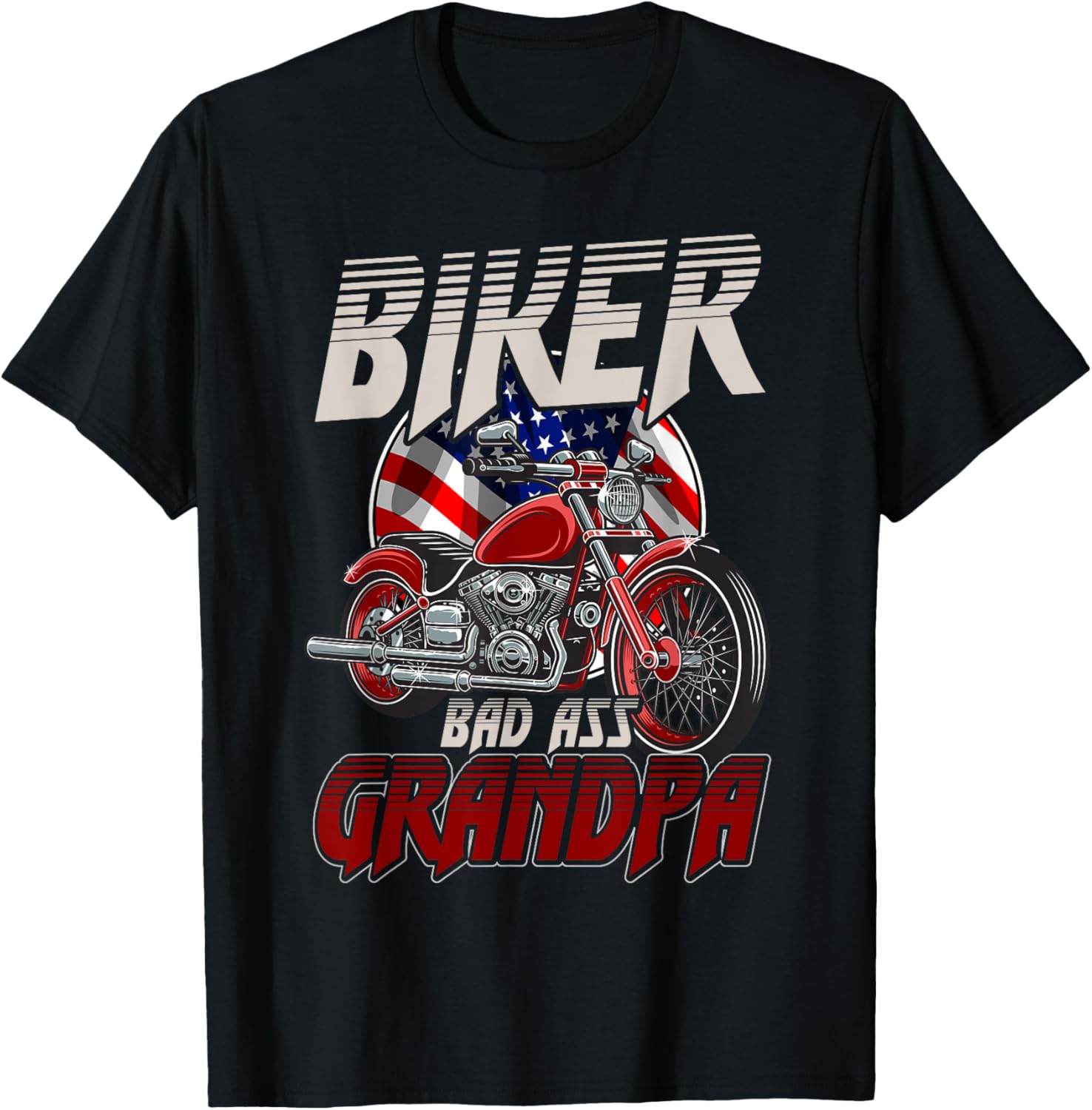 Biker Bad Ass Grandpa Funny Motorcycle Gag Humor T-Shirt - T-Shirt | Black