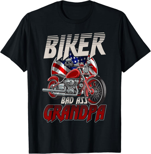 Biker Bad Ass Grandpa Funny Motorcycle Gag Humor T-Shirt - T-Shirt | Black