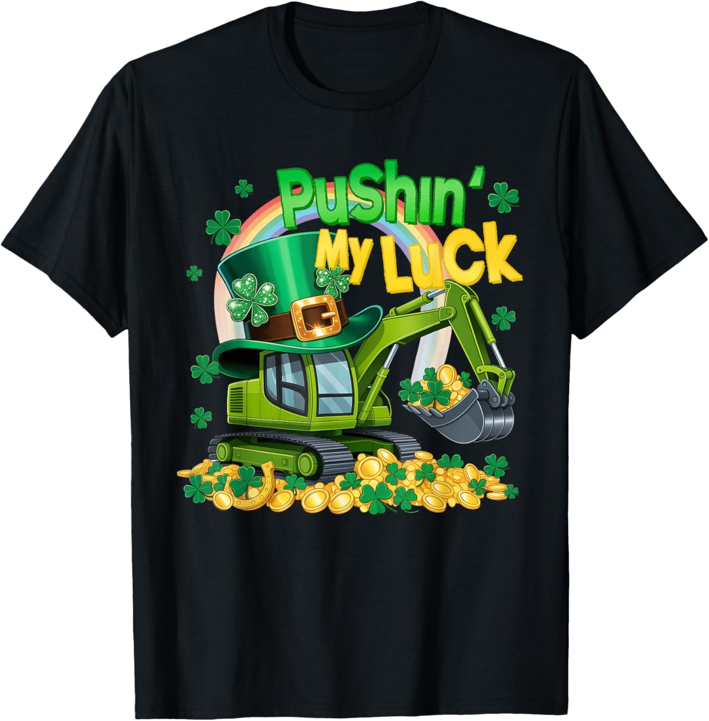 Pushing My Luck St Patricks Day Construction Truck Boy Girl T-Shirt - T-Shirt | Black