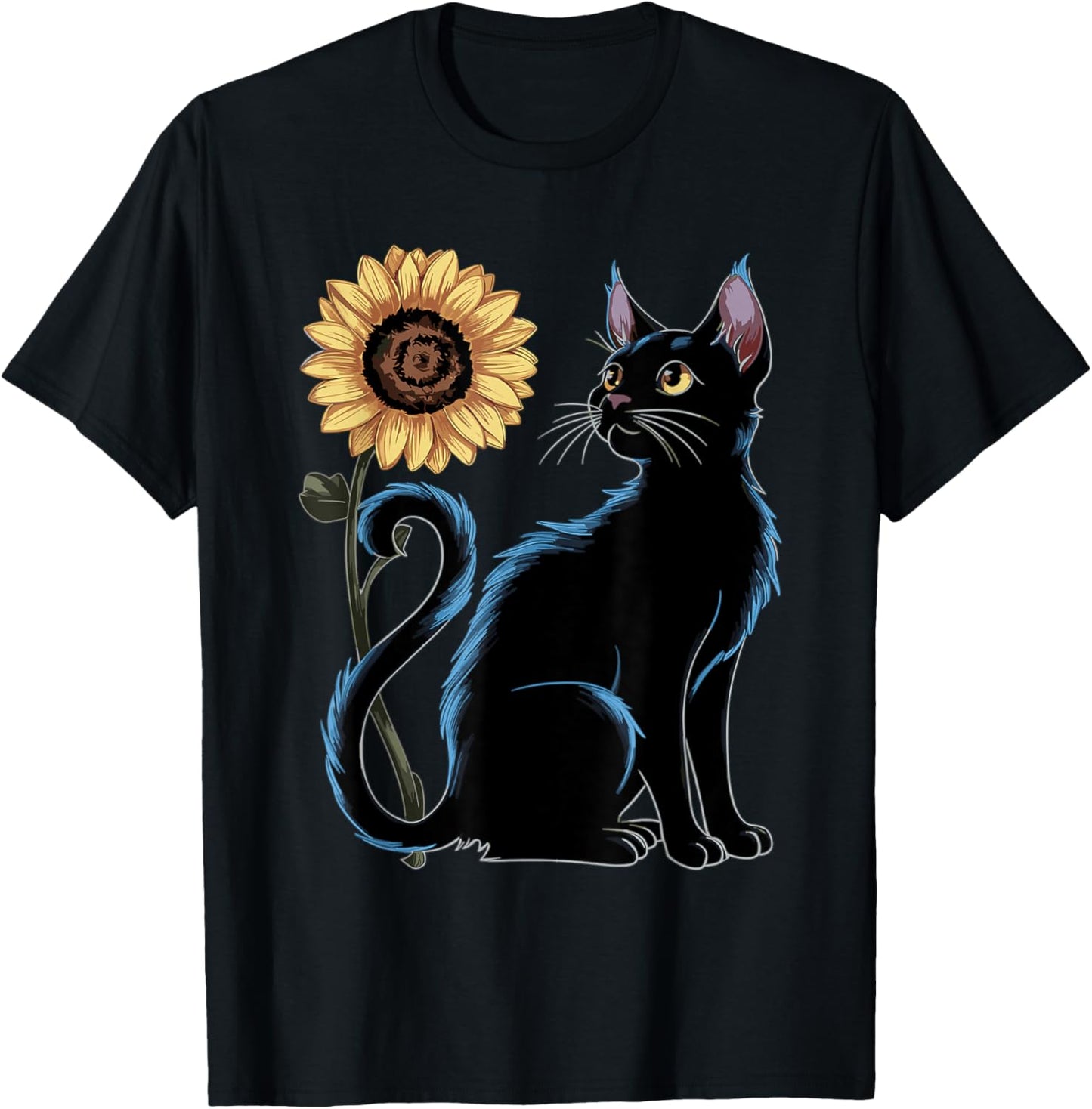 Cat Sunflower Lovers Cat T-Shirt - T-Shirt | Black