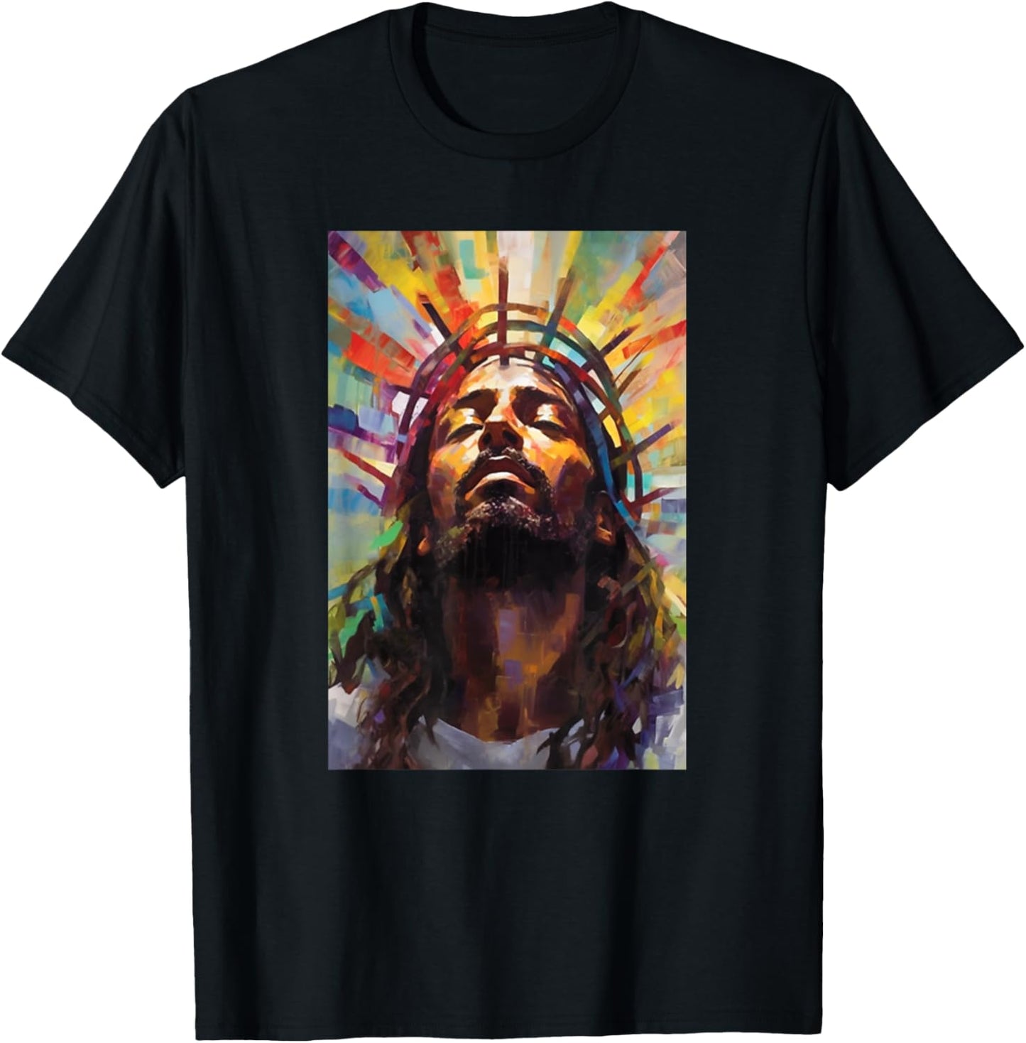 Jesus African American Christ Praying Rainbow Face Of Jesus T-Shirt - T-Shirt | Black