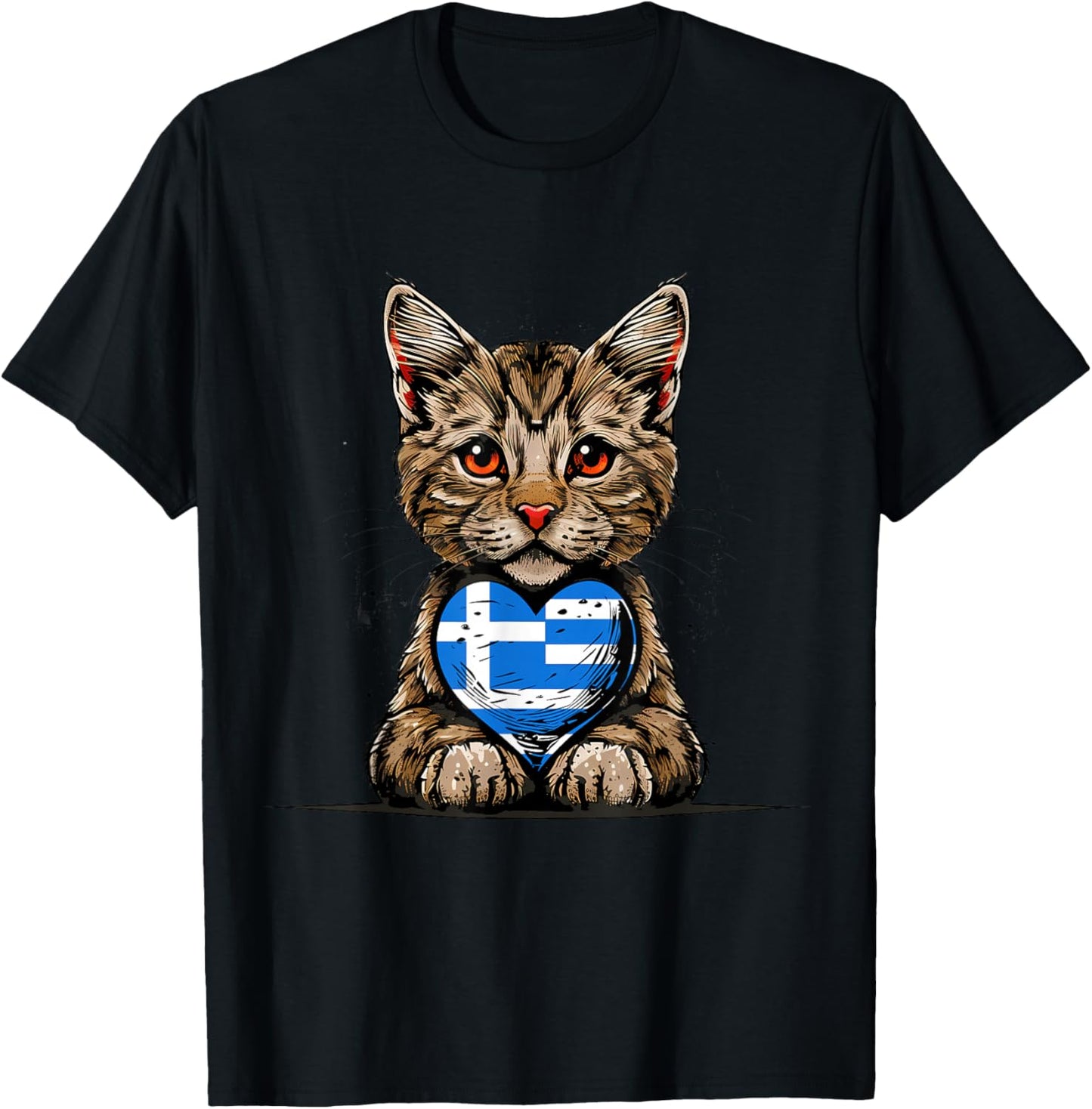 Greece Flag Greek Pride Cat Heart Greek Roots Hellenic T-Shirt - T-Shirt | Black