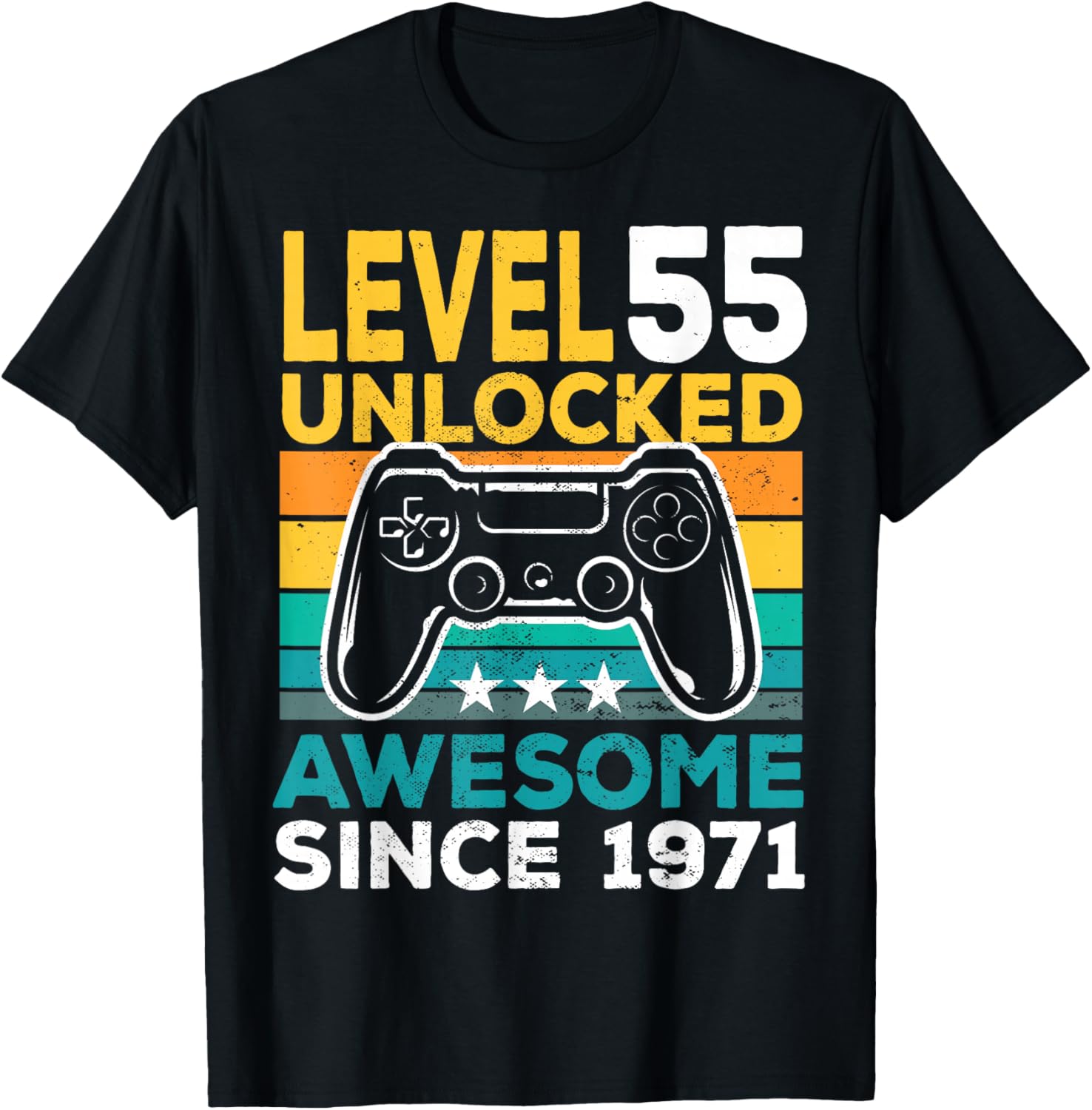 Level 55 Unlocked Awesome Since 1971 55th Birthday Gaming T-Shirt - T-Shirt | Black