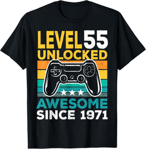 Level 55 Unlocked Awesome Since 1971 55th Birthday Gaming T-Shirt - T-Shirt | Black