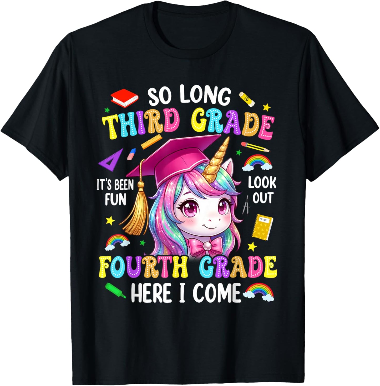 So Long Third Grade Hello Fourth Grade Graduation Girls Kids T-Shirt - T-Shirt | Black
