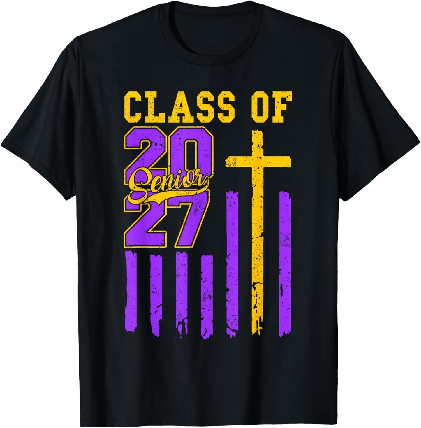 Senior Class of 2027 Christian American Flag 2027 Graduation T-Shirt - T-Shirt | Black
