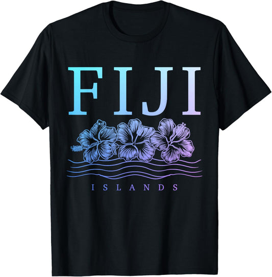 Fiji Islands Hibiscus Flowers Beach Surfer Souvenir T-Shirt - T-Shirt | Black