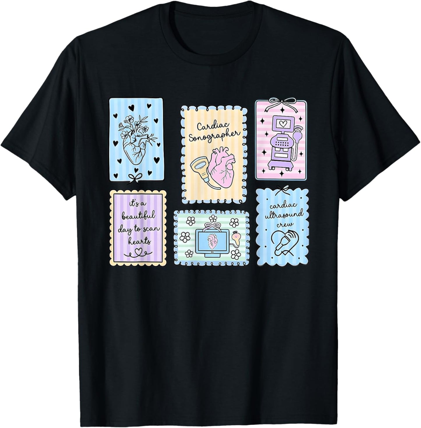 Cardiac Sonographer Cardiac Ultrasound Stamp Echo Tech Work T-Shirt - T-Shirt | Black