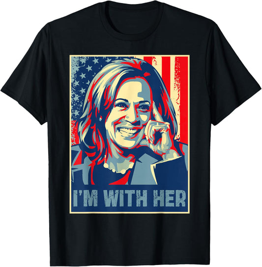 Retro I'm With Her Kamala Harris USA President Election 2028 T-Shirt - T-Shirt | Black