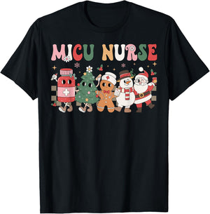 MICU Nurse Christmas Tree Gingerbread Nurse Retro T-Shirt - T-Shirt | Black