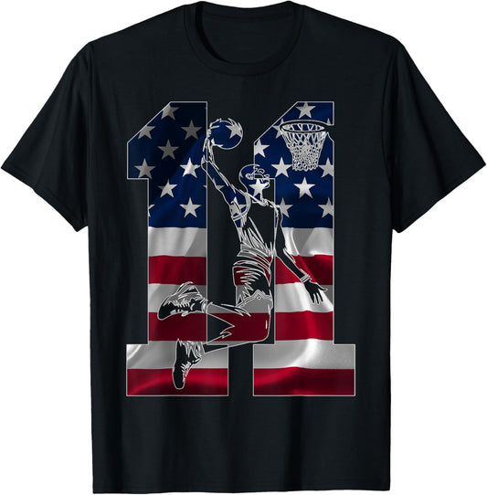 11 Years Number 11 Basketball 11th Birthday T-Shirt - T-Shirt | Black