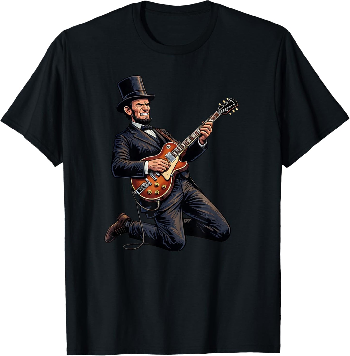 Abraham Lincoln Top Hat Electric Guitar Solo T-Shirt - T-Shirt | Black