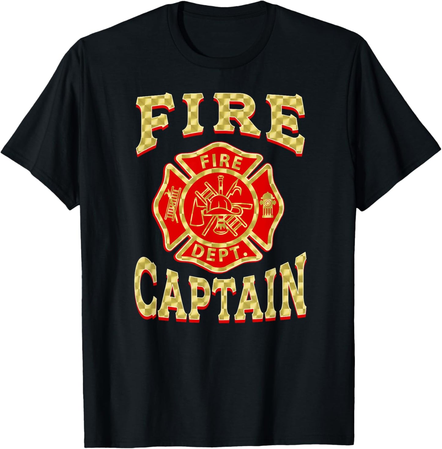 FIRE CAPTAIN Badge Firefighter Fire Department Flag Fireman T-Shirt - T-Shirt | Black