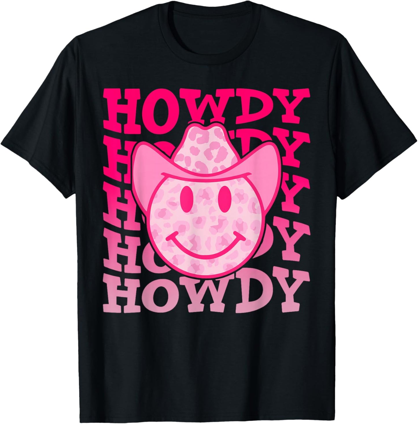 Pink Howdy Smile Face Rodeo Western Country Southern Cowgirl T-Shirt - T-Shirt | Black