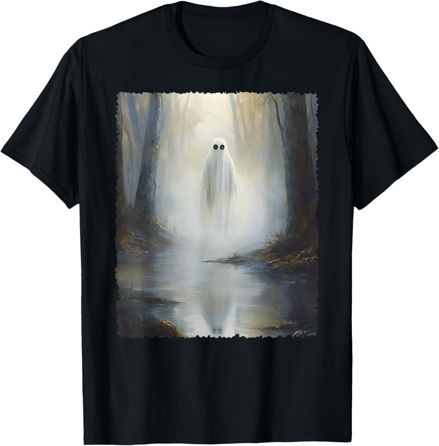 Spooky Halloween Costume Vintage Ghost In The Forest Gothic T-Shirt - T-Shirt | Black