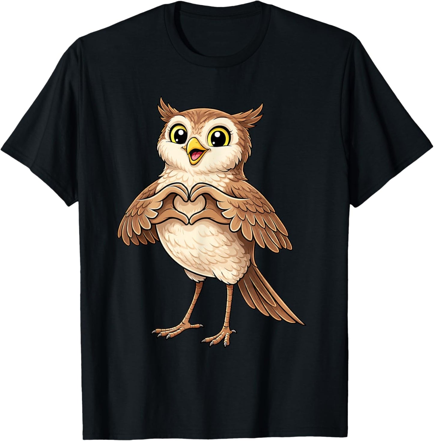 Owl with Heart | Cute Owl with Heart Symbol T-Shirt - T-Shirt | Black