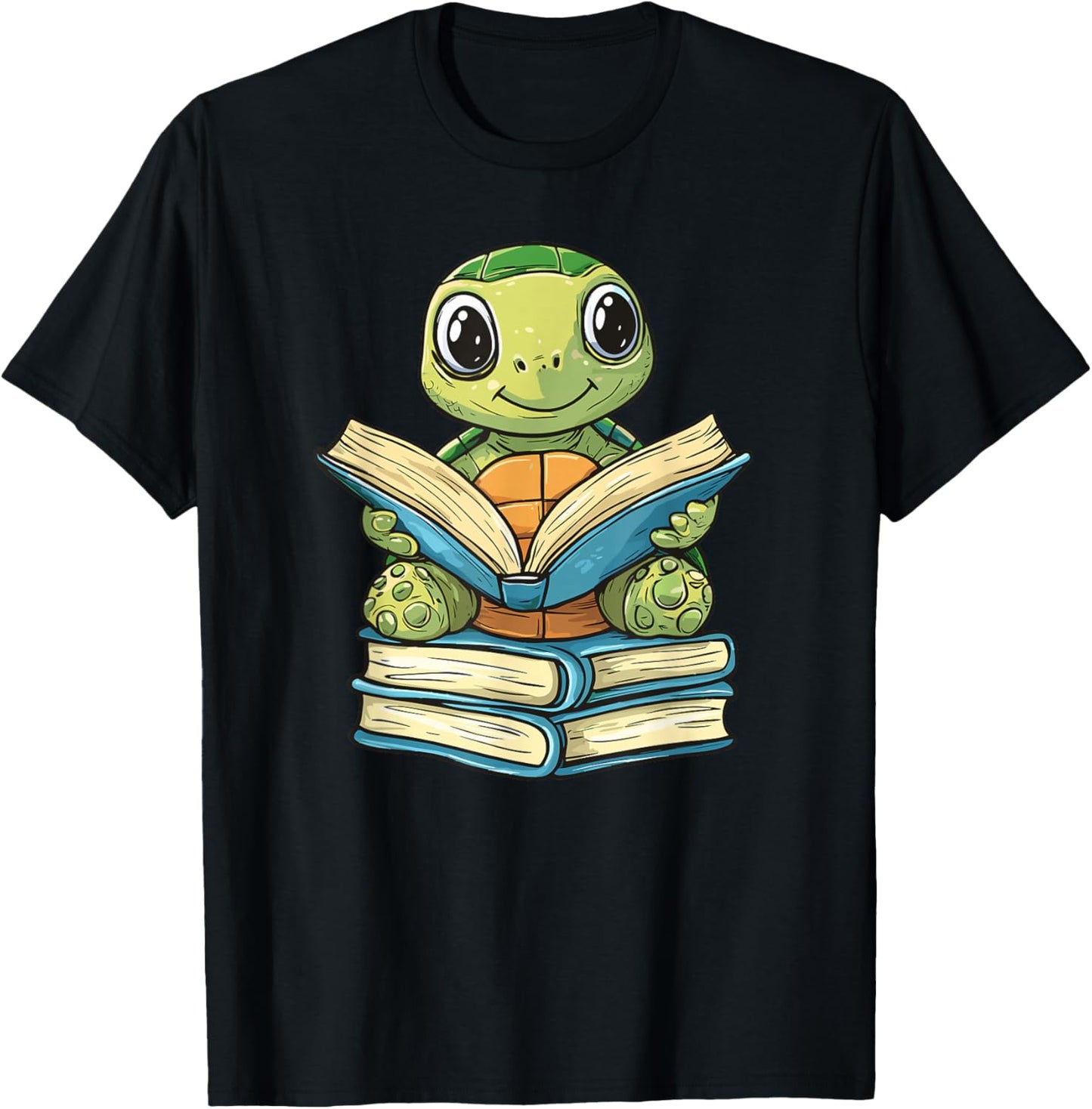 Adorable Turtle Reading Books T-Shirt - T-Shirt | Black