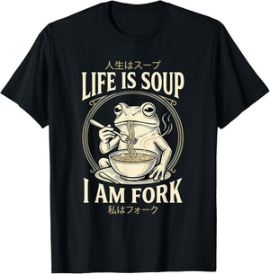Life is Soup I'm Fork Frog Funny Japanese T-Shirt - T-Shirt | Black