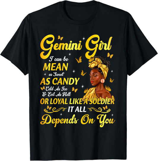 African American Birthday Black Women Gemini Girl T-Shirt - T-Shirt | Black