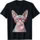 Sphynx Cat Glasses Bubble Gum Funny Hairless Women T-Shirt - T-Shirt | Black