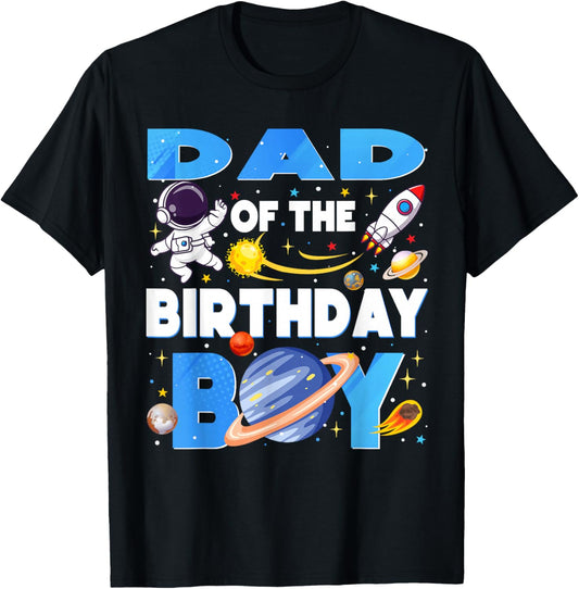 Family Space Planets Dad of The Birthday Boy Astronaut T-Shirt - T-Shirt | Black