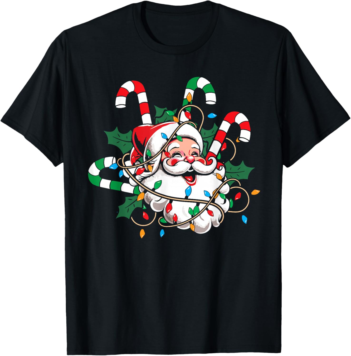 Vintage Christmas Santa Claus Candy Cane Retro Xmas Costume T-Shirt - T-Shirt | Black