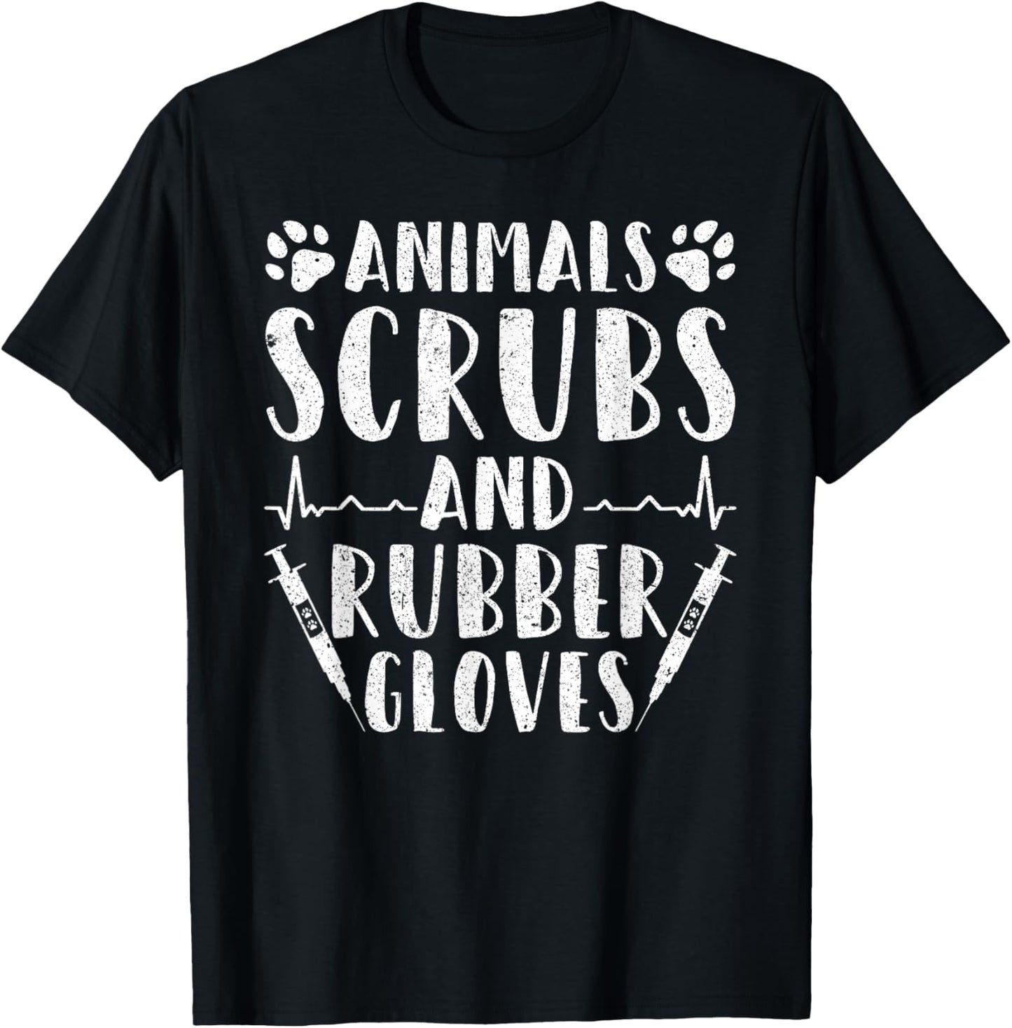 Veterinary Assistant Animals Scrubs And Rubber Gloves T-Shirt - T-Shirt | Black