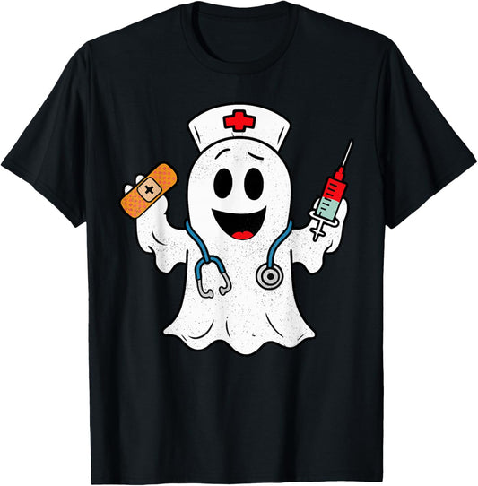 Nurse Ghost Scrub Cute Halloween Costume For Nurses Women RN T-Shirt - T-Shirt | Black