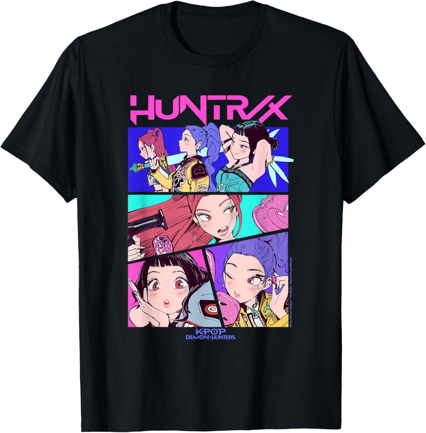 Kpop Demon Hunters Huntrix Neon Comic Anime T-Shirt - T-Shirt | Black