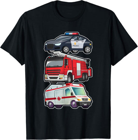 Police Car Fire Truck Ambulance First Responders Design T-Shirt - T-Shirt | Black