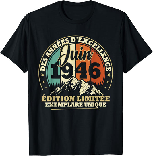 Vintage Juin 1946 Cadeau Anniversaire 80 Ans Hommes Femmes T-Shirt - T-Shirt | Black
