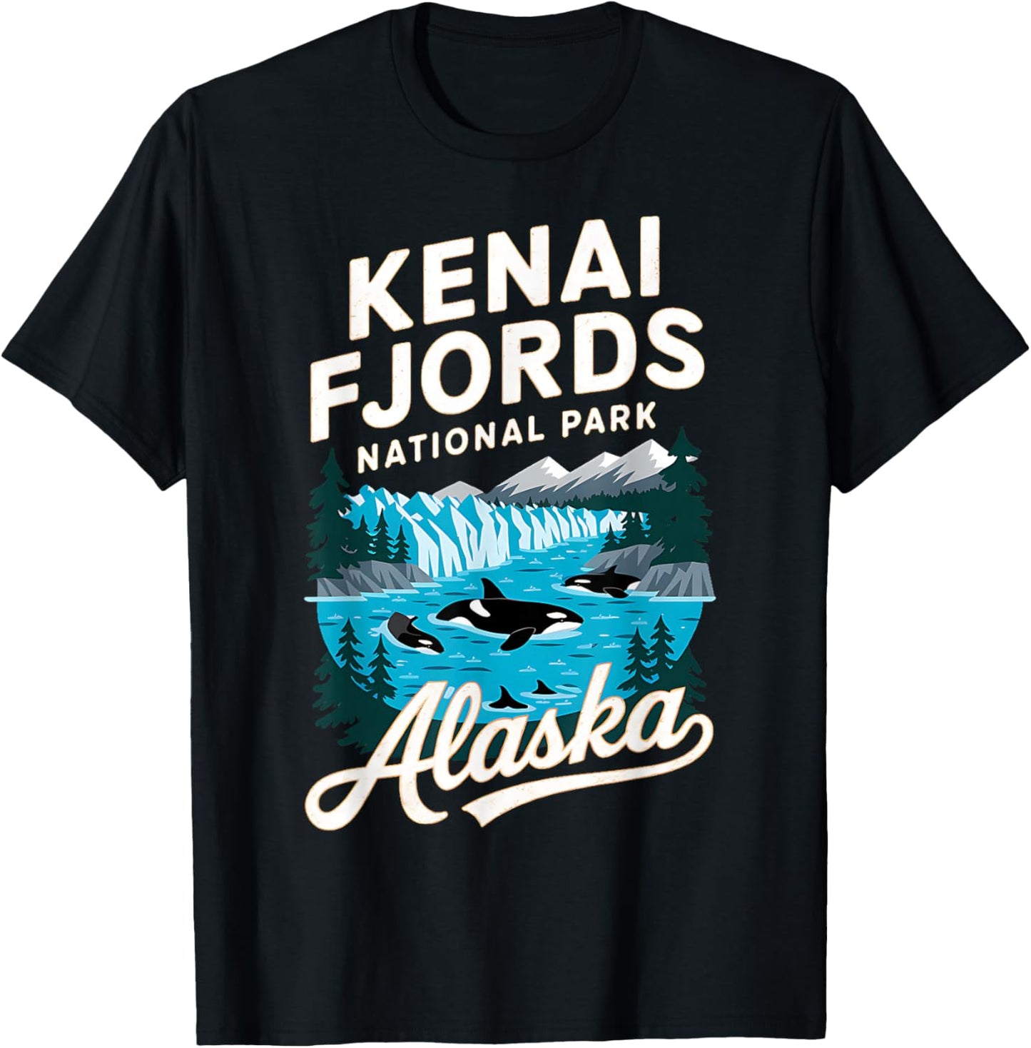 Whale Orca Alaska Kenai Fjords National Park Adventure T-Shirt - T-Shirt | Black