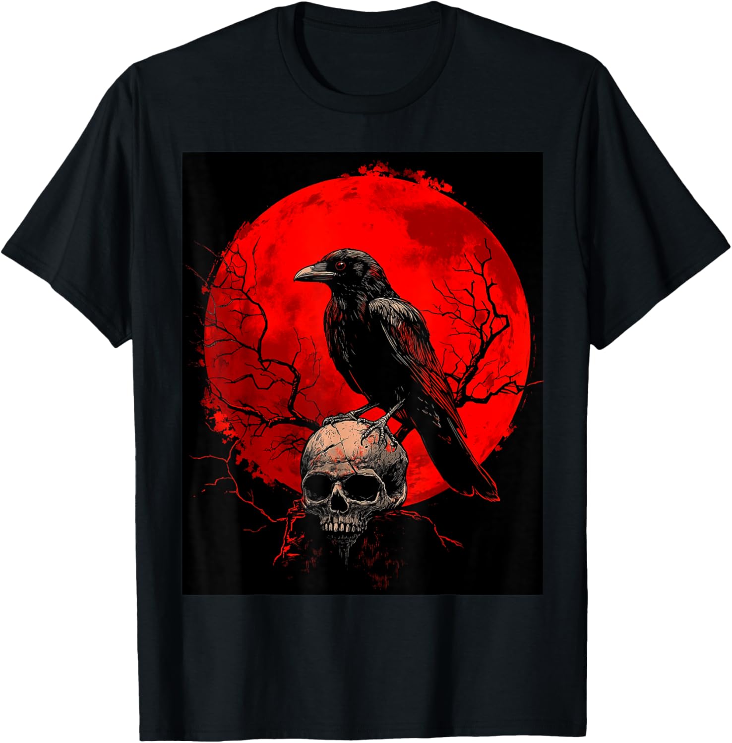 Raven Skull Moon Men Black Gothic Women Black Crow T-Shirt - T-Shirt | Black