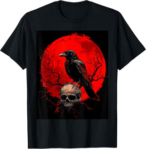 Raven Skull Moon Men Black Gothic Women Black Crow T-Shirt - T-Shirt | Black