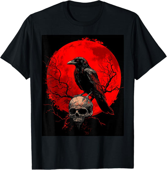 Raven Skull Moon Men Black Gothic Women Black Crow T-Shirt - T-Shirt | Black