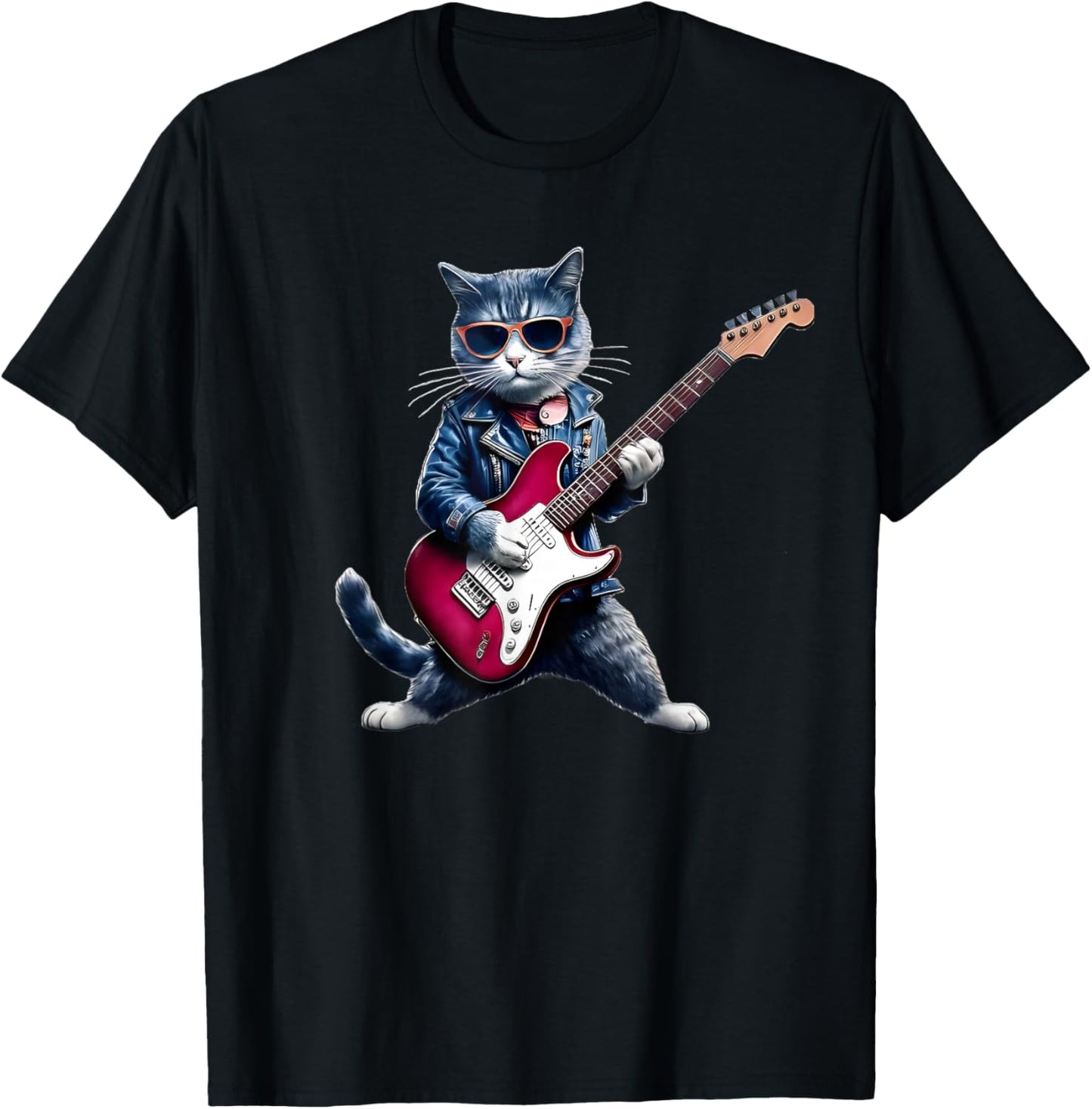 Rock Cat Playing Guitar - Funny Guitar Cat T-Shirt - T-Shirt | Black