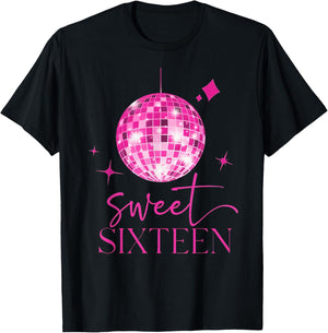 Sweet 16 Year Old 16th Birthday Queen Girls Disco Party T-Shirt - T-Shirt | Black