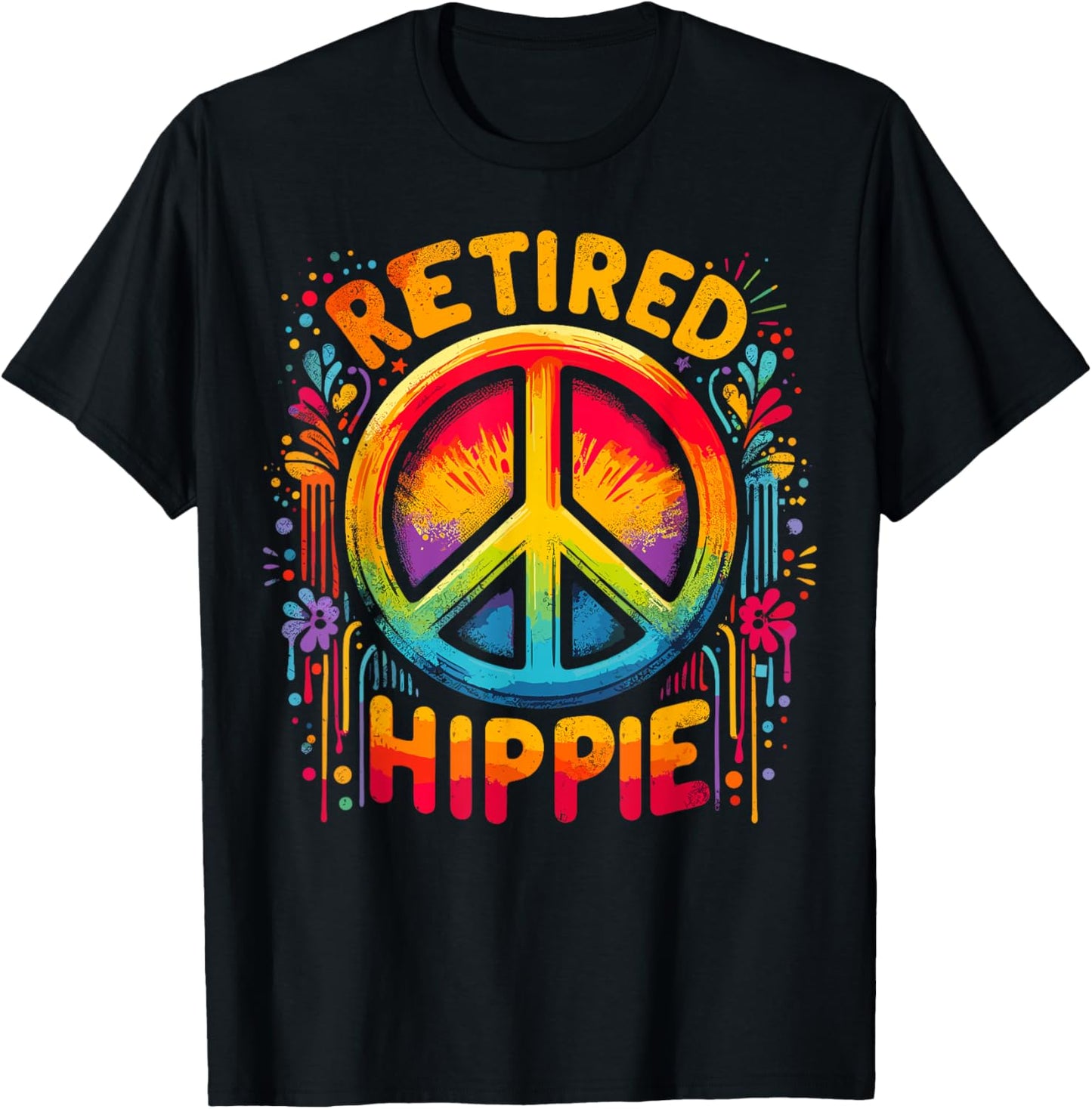 Peace Sign Funny Retired Hippie T-Shirt - T-Shirt | Black