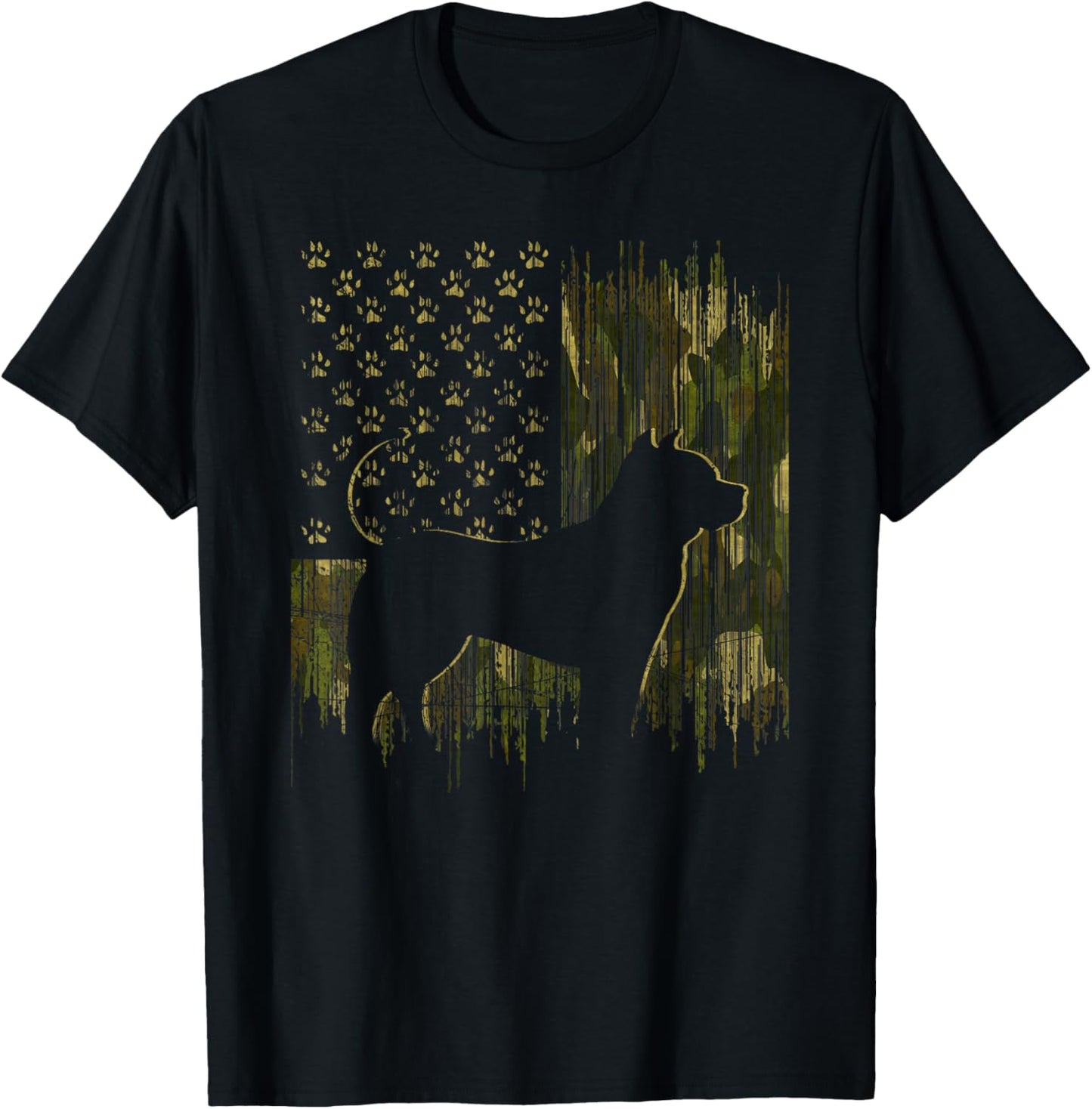 Vintage Camouflage USA Flag Love Pitbull Dog Silhouette Men Women Kids T-Shirt - T-Shirt | Black