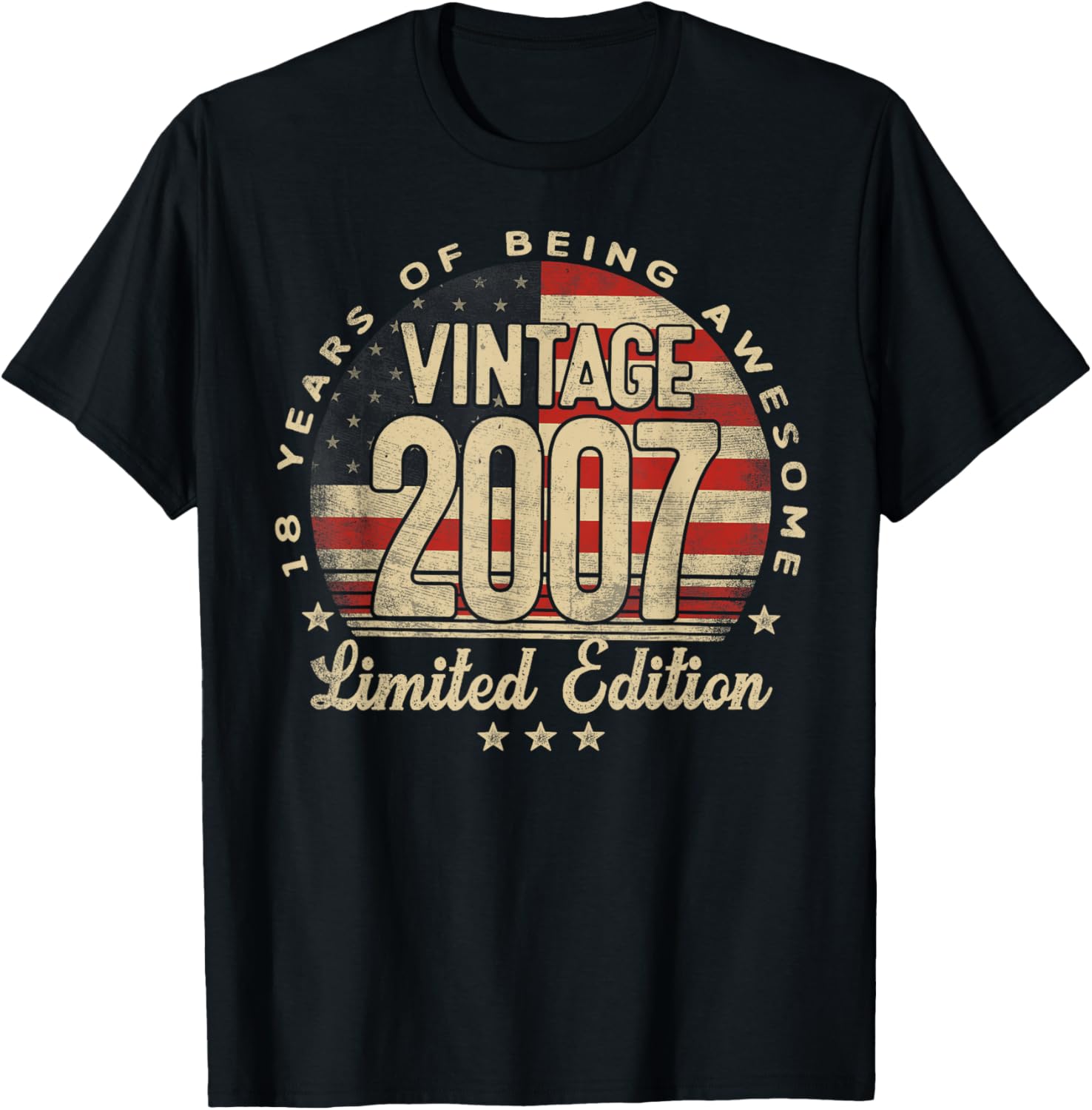 Vintage 2007 Limited Edition 18-Year-Old Gifts USA Flag T-Shirt - T-Shirt | Black