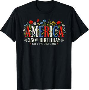 250 Years America Anniversary US 250th Birthday Floral Women T-Shirt - T-Shirt | Black