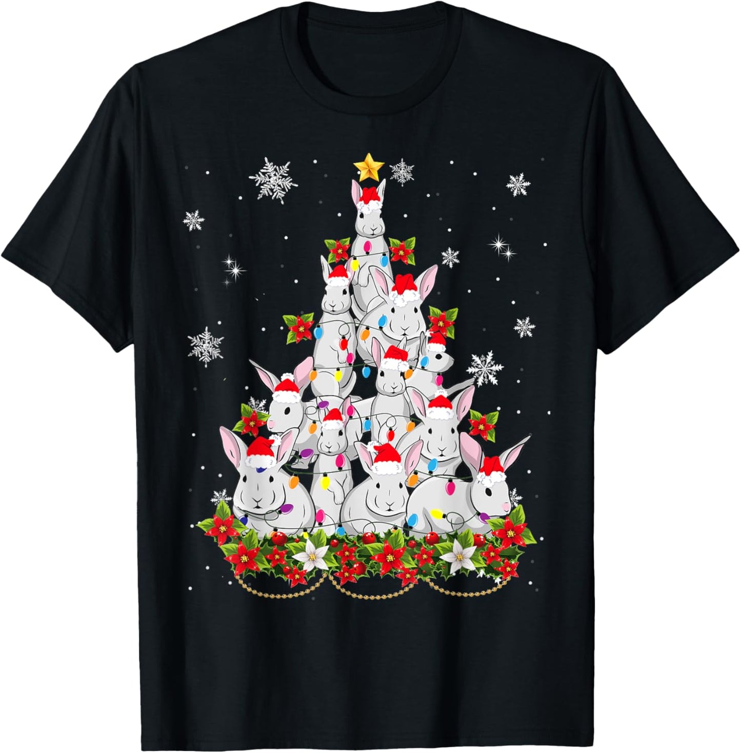 Santa Rabbit Bunny Christmas Tree Ornament Decor Gifts T-Shirt - T-Shirt | Black