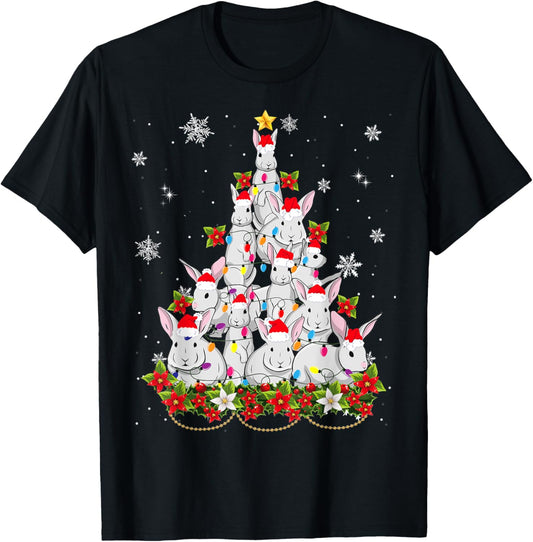 Santa Rabbit Bunny Christmas Tree Ornament Decor Gifts T-Shirt - T-Shirt | Black