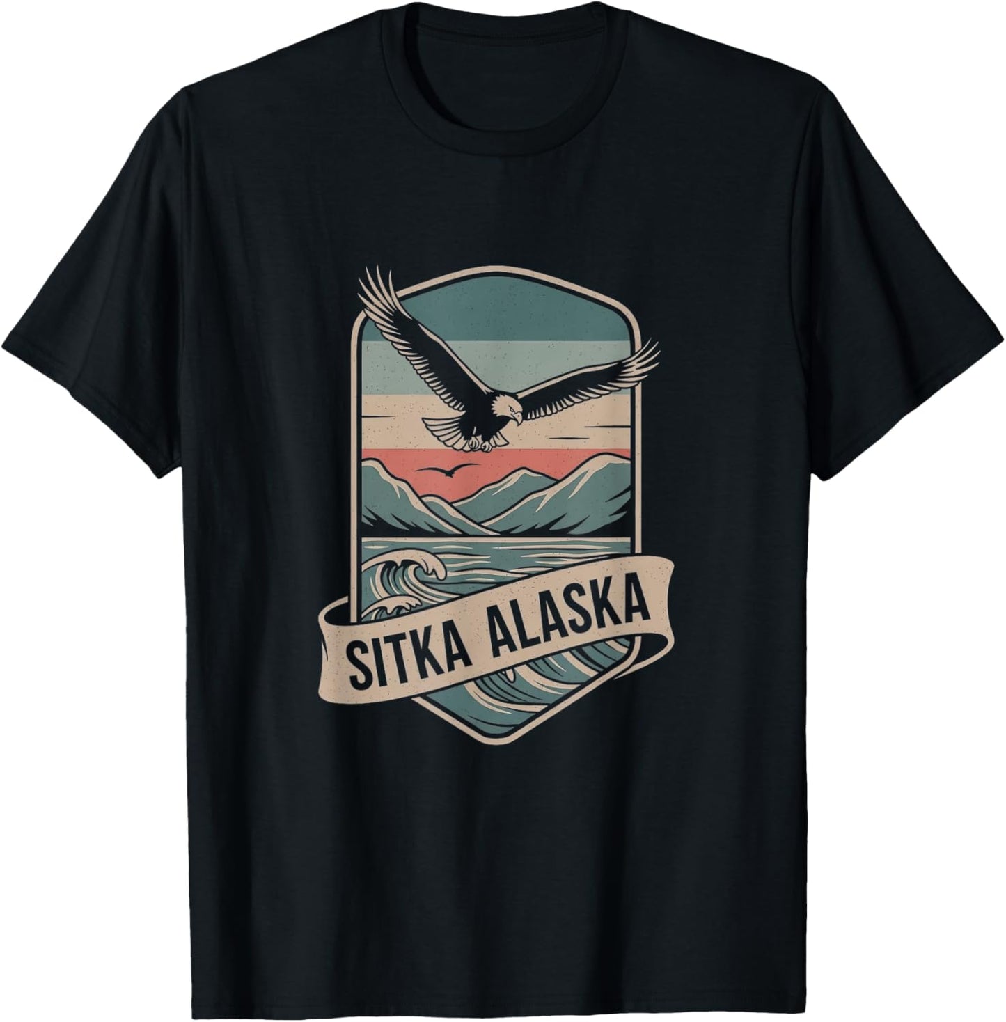 Retro Sitka Alaska Drawing Art Design T-Shirt - T-Shirt | Black